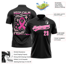 Load image into Gallery viewer, Custom Black Pink-White 3D Pink Ribbon Keep Calm And Fight On Breast Cancer Awareness Month Women Health Care Support Performance Polo Shirt