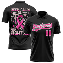 Load image into Gallery viewer, Custom Black Pink-White 3D Pink Ribbon Keep Calm And Fight On Breast Cancer Awareness Month Women Health Care Support Performance Polo Shirt