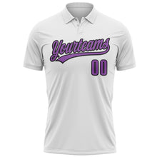 Загрузить изображение в средство просмотра галереи, Custom White Medium Purple-Black 3D World Cancer Day Heart Ribbon Hope Performance Polo Shirt