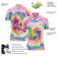 Загрузить изображение в средство просмотра галереи, Custom Tie Dye Light Pink-White 3D Pink Ribbon Breast Cancer Awareness Month Women Health Care Support Performance Polo Shirt