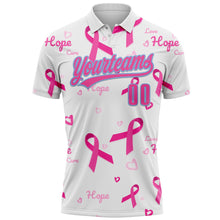 Charger l'image dans la galerie, Custom White Pink-Light Blue 3D Pink Ribbon Breast Cancer Awareness Month Women Health Care Support Performance Polo Shirt