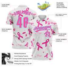 Charger l'image dans la galerie, Custom White Pink-Light Blue 3D Pink Ribbon Breast Cancer Awareness Month Women Health Care Support Performance Polo Shirt