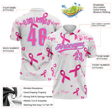 Charger l'image dans la galerie, Custom White Pink-Light Blue 3D Pink Ribbon Breast Cancer Awareness Month Women Health Care Support Performance Polo Shirt
