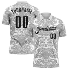 Charger l'image dans la galerie, Custom White Black-Steel Gray 3D Bowling Abstract Liquid Performance Polo Shirt