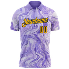 Загрузить изображение в средство просмотра галереи, Custom Purple Gold-Black 3D Bowling Abstract Liquid Performance Polo Shirt