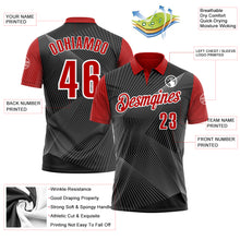 Load image into Gallery viewer, Custom Black Red-White 3D Bowling Line Performance Polo Shirt