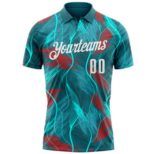 Charger l'image dans la galerie, Custom Teal Red-White 3D Bowling Line Performance Polo Shirt