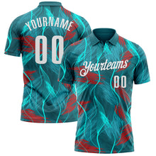 Charger l'image dans la galerie, Custom Teal Red-White 3D Bowling Line Performance Polo Shirt