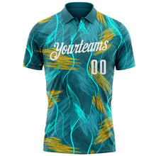 Загрузить изображение в средство просмотра галереи, Custom Teal Old Gold-White 3D Bowling Line Performance Polo Shirt