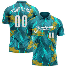 Загрузить изображение в средство просмотра галереи, Custom Teal Old Gold-White 3D Bowling Line Performance Polo Shirt