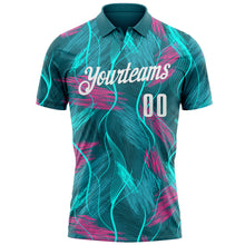 Загрузить изображение в средство просмотра галереи, Custom Teal Pink-White 3D Bowling Line Performance Polo Shirt