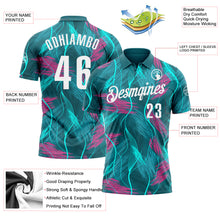 Загрузить изображение в средство просмотра галереи, Custom Teal Pink-White 3D Bowling Line Performance Polo Shirt