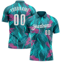 Загрузить изображение в средство просмотра галереи, Custom Teal Pink-White 3D Bowling Line Performance Polo Shirt
