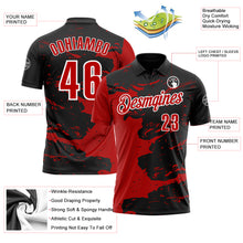 Загрузить изображение в средство просмотра галереи, Custom Black Red-White 3D Bowling Splash Ink Performance Polo Shirt