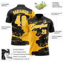 Load image into Gallery viewer, Custom Black Gold-White 3D Bowling Splash Ink Performance Polo Shirt