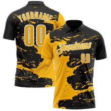 Load image into Gallery viewer, Custom Black Gold-White 3D Bowling Splash Ink Performance Polo Shirt