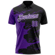Загрузить изображение в средство просмотра галереи, Custom Black Purple-White 3D Bowling Splash Ink Performance Polo Shirt