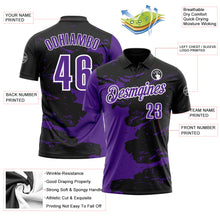 Загрузить изображение в средство просмотра галереи, Custom Black Purple-White 3D Bowling Splash Ink Performance Polo Shirt