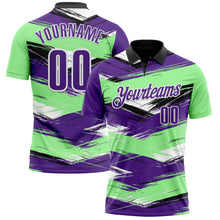Загрузить изображение в средство просмотра галереи, Custom Pea Green Purple-Black 3D Bowling Abstract Grunge Art Performance Polo Shirt