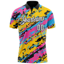 Загрузить изображение в средство просмотра галереи, Custom Black Pink Sky Blue-Gold 3D Bowling Abstract Grunge Art Performance Polo Shirt