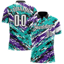 Загрузить изображение в средство просмотра галереи, Custom Black Purple-Aqua 3D Bowling Abstract Grunge Art Performance Polo Shirt
