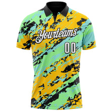 Загрузить изображение в средство просмотра галереи, Custom Black Pea Green Ice Blue-Gold 3D Bowling Abstract Grunge Art Performance Polo Shirt