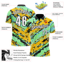 Загрузить изображение в средство просмотра галереи, Custom Black Pea Green Ice Blue-Gold 3D Bowling Abstract Grunge Art Performance Polo Shirt