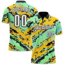 Загрузить изображение в средство просмотра галереи, Custom Black Pea Green Ice Blue-Gold 3D Bowling Abstract Grunge Art Performance Polo Shirt