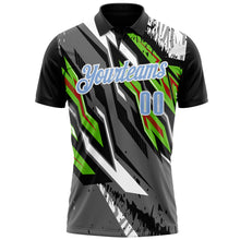 Загрузить изображение в средство просмотра галереи, Custom Black Light Blue Gray Neon Green-Red 3D Bowling Abstract Grunge Art Performance Polo Shirt