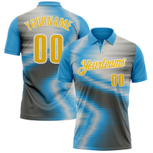 Загрузить изображение в средство просмотра галереи, Custom Sky Blue Yellow-Steel Gray 3D Bowling Line Performance Polo Shirt