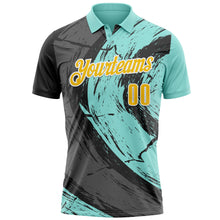 Загрузить изображение в средство просмотра галереи, Custom Ice Blue Yellow-Steel Gray 3D Bowling Splash Ink Performance Polo Shirt