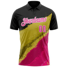 Загрузить изображение в средство просмотра галереи, Custom Black Pink-Old Gold 3D Bowling Splash Ink Performance Polo Shirt