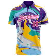 Загрузить изображение в средство просмотра галереи, Custom Purple Pink Yellow-Aqua 3D Bowling Splash Ink Performance Polo Shirt