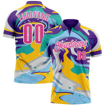 Загрузить изображение в средство просмотра галереи, Custom Purple Pink Yellow-Aqua 3D Bowling Splash Ink Performance Polo Shirt