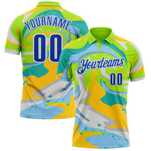 Laden Sie das Bild in den Galerie-Viewer, Custom Neon Green Thunder Blue Yellow-Aqua 3D Bowling Splash Ink Performance Polo Shirt