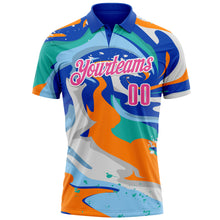 Загрузить изображение в средство просмотра галереи, Custom Thunder Blue Pink Bay Orange-Aqua 3D Bowling Splash Ink Performance Polo Shirt