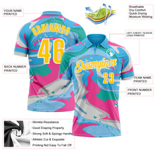 Laden Sie das Bild in den Galerie-Viewer, Custom Sky Blue Yellow Pink-Aqua 3D Bowling Splash Ink Performance Polo Shirt