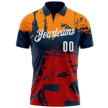 Загрузить изображение в средство просмотра галереи, Custom Navy Bay Orange-Red 3D Bowling Splash Ink Performance Polo Shirt
