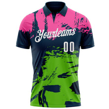 Загрузить изображение в средство просмотра галереи, Custom Navy Pink-Aurora Green 3D Bowling Splash Ink Performance Polo Shirt