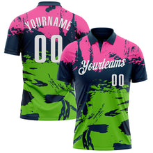 Загрузить изображение в средство просмотра галереи, Custom Navy Pink-Aurora Green 3D Bowling Splash Ink Performance Polo Shirt