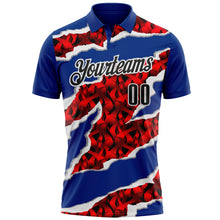 Load image into Gallery viewer, Custom Royal Black-Red 3D Bowling Torn Paper Style Performance Polo Shirt