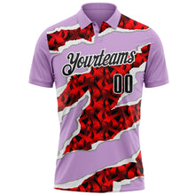 Загрузить изображение в средство просмотра галереи, Custom Light Purple Black-Red 3D Bowling Torn Paper Style Performance Polo Shirt