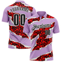 Загрузить изображение в средство просмотра галереи, Custom Light Purple Black-Red 3D Bowling Torn Paper Style Performance Polo Shirt