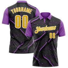 Загрузить изображение в средство просмотра галереи, Custom Black Yellow-Medium Purple 3D Bowling Dot Performance Polo Shirt