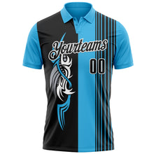 Загрузить изображение в средство просмотра галереи, Custom Sky Blue Black-White 3D Bowling Tattoos Performance Polo Shirt