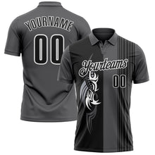 Load image into Gallery viewer, Custom Steel Gray Black-White 3D Bowling Tattoos Performance Polo Shirt