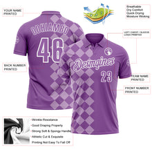 Load image into Gallery viewer, Custom Medium Purple Light Purple-White 3D Bowling Geometric Square Shape Performance Polo Shirt