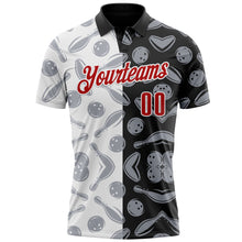 Load image into Gallery viewer, Custom Black Red-White 3D Bowling Performance Polo Shirt