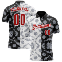 Load image into Gallery viewer, Custom Black Red-White 3D Bowling Performance Polo Shirt
