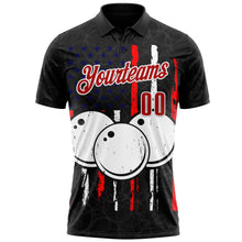 Load image into Gallery viewer, Custom Black Red-White 3D Bowling Performance Polo Shirt